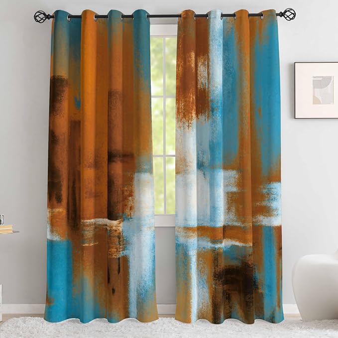 Asuexpect Rust Curtains 2 Panels Abstract Curtain Room Darkening Grommet Window Drapes Modern Decorative Window Treatments for Bedroom Living Room, 42x72 Inches