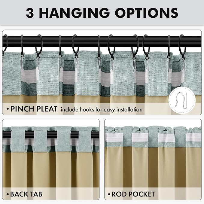 MIULEE 100% Blackout Linen Curtains 42 x 96 Inch Seafoam Green 2 Panels | Thermal Insulated, Room Darkening Drapes for Bedroom Living Room, Back Tab Rod Pocket Pinch Pleated, Solid Luxury Decor