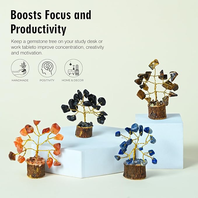 Crocon® Set of 12 Crystals Mini Stone Tree of Life Birthday Gifts for Women, Home & Office Decor, Money Tree Healing Crystals Gift Set Mom & Father Gift Ideas Housewarming Gifts New Home Sister & Dad