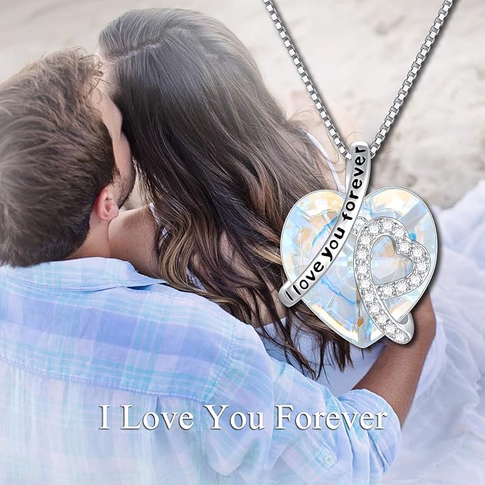 AOBOCO I Love You Forever Necklace 925 Sterling Silver with Crystals from Austria Anniversary Birthday Gifts for Women Mothers Day Gift