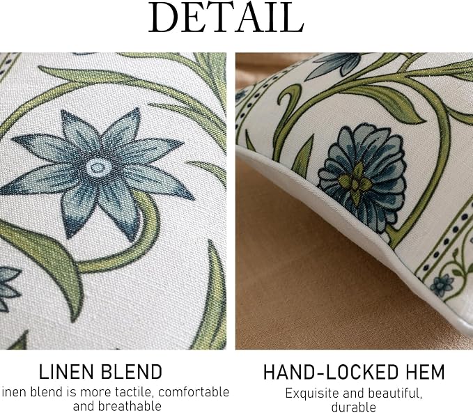 ISAENNE Designer Vintage Linen Throw Pillow Cover,18"x18"-Mosella D | French Elegant Square Decor Pillow Cover,Concealed Zipper Design,Floral Pattern,Sofa,Bedroom,Living Room,Lounge Chairs