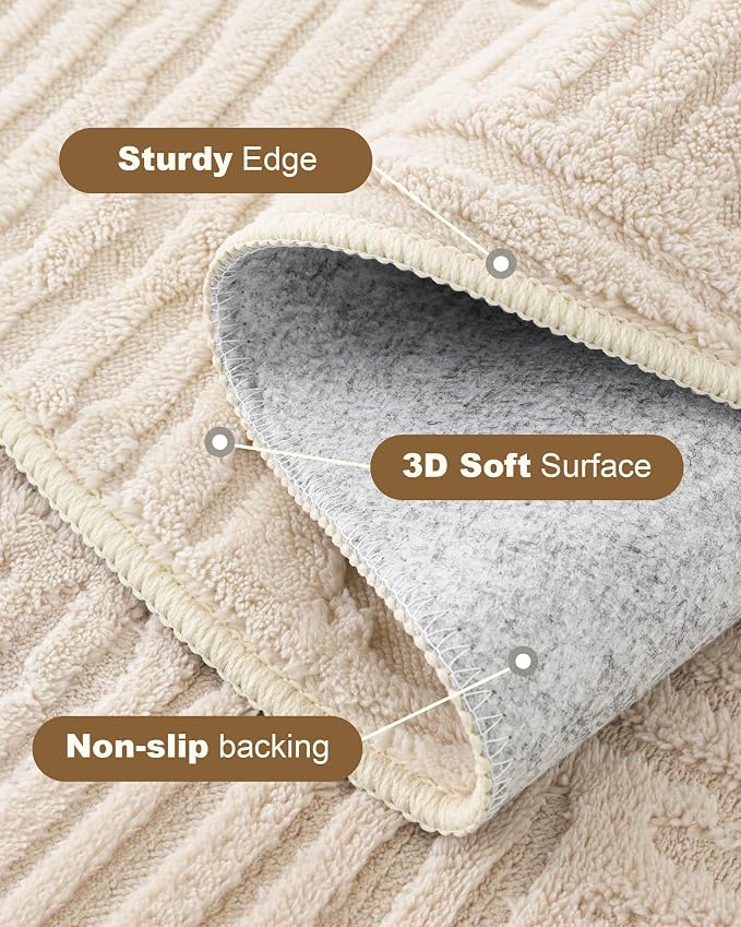 Carvapet 5.2' Round Rug Beige Washable High Low Pile Area Rugs Soft Plush Carpet for Living Room Bedroom Non Slip Indoor Floor Rug for Home Kids Nursery Decor