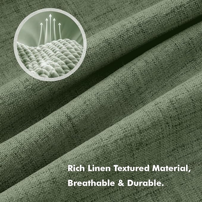 MIULEE 100% Blackout Linen Curtains 42 x 72 Inch Olive Green 2 Panels | Thermal Insulated, Room Darkening Drapes for Bedroom Living Room, Back Tab Rod Pocket Pinch Pleated, Solid Luxury Decor