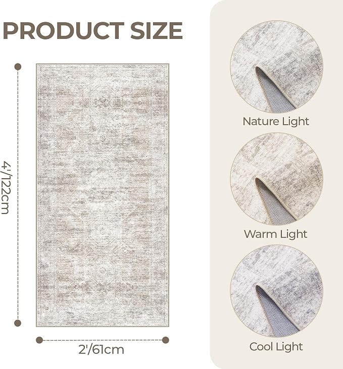 2x4 Rug Runners for Hallways Non Slip,Taupe | Washable Rugs for Kitchen,Entryway,Bedroom,Bathroom,Nursery Room,Thin,Soft Runner Rug,Stain Resistant Indoor Carpet