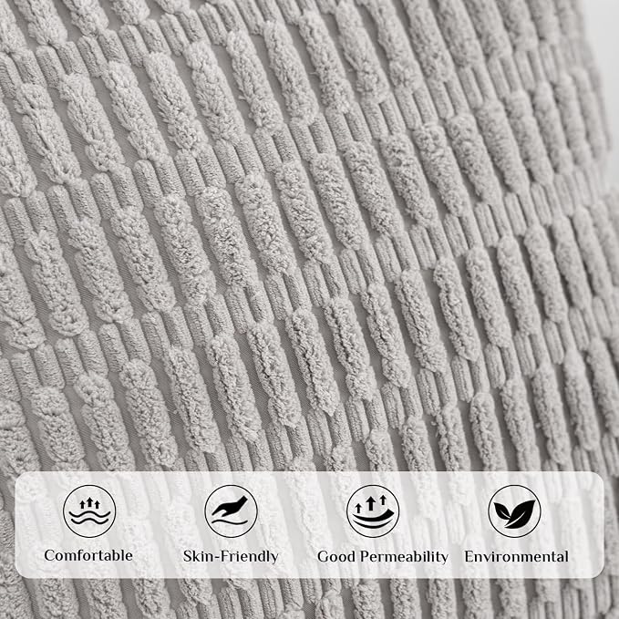 Softalker Throw Pillow Covers 18x18 Inch, Set of 4, Corduroy Soft Striped Boho Spring Pillow Cover, Modern Decorative Cushion Pillow Case for Couch Sofa Bedroom Living Room, Green/Grey