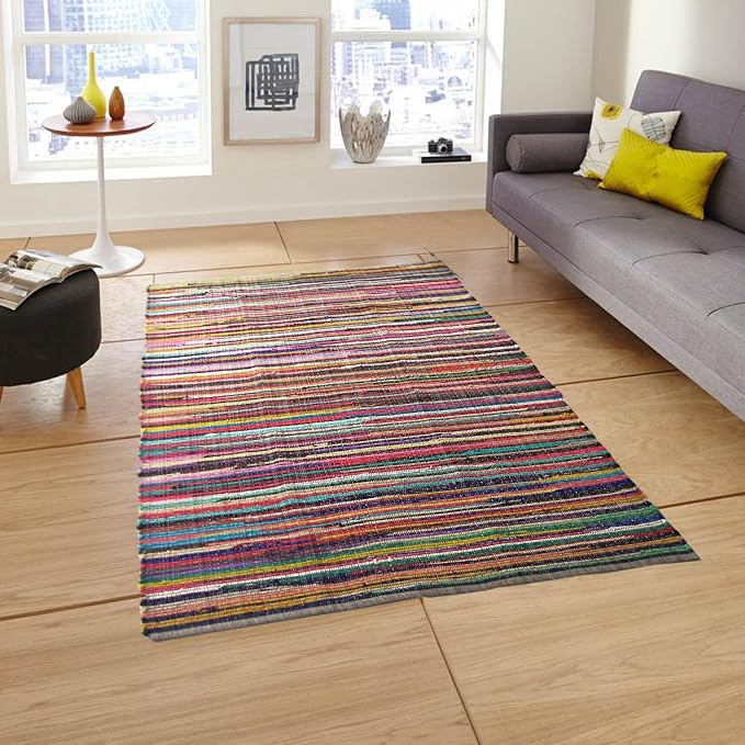 Chardin home - Eco Friendly 100% Recycled Cotton Colorful Chindi Area Rug – 8’x10’, Multi.