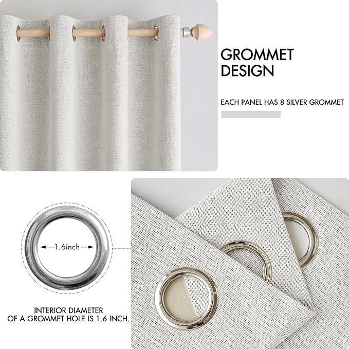 MIULEE 100% Blackout Linen Textured Curtains for Bedroom Solid Thermal Insulated Light Beige Grommet Room Darkening Curtains & Drapes Luxury Decor for Living Room 52 x 54 Inch (2 Panels)