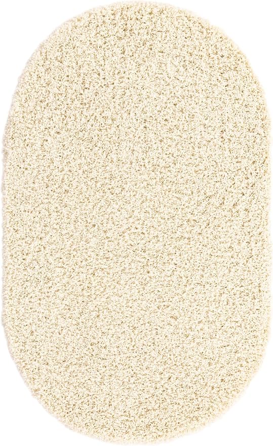 Unique Loom Solid Shag Collection Area Rug (3' 1" x 5' 3" Oval, Pure Ivory) | Modern Solid rug, stain and water resistant, doesn't shed, easy to clean, kid and pet friendly. Ideal for the dining room.
