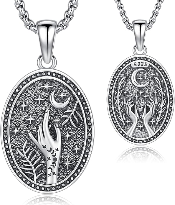 Hecate Wiccan Triple Moon Goddess Necklace Tetragrammaton Nudo De Bruja Plata 925 Original Sterling Silver Cat Moon Pendant Hekate Witch Necklace Amulet Witchy Jewelry Gifts for Women Men