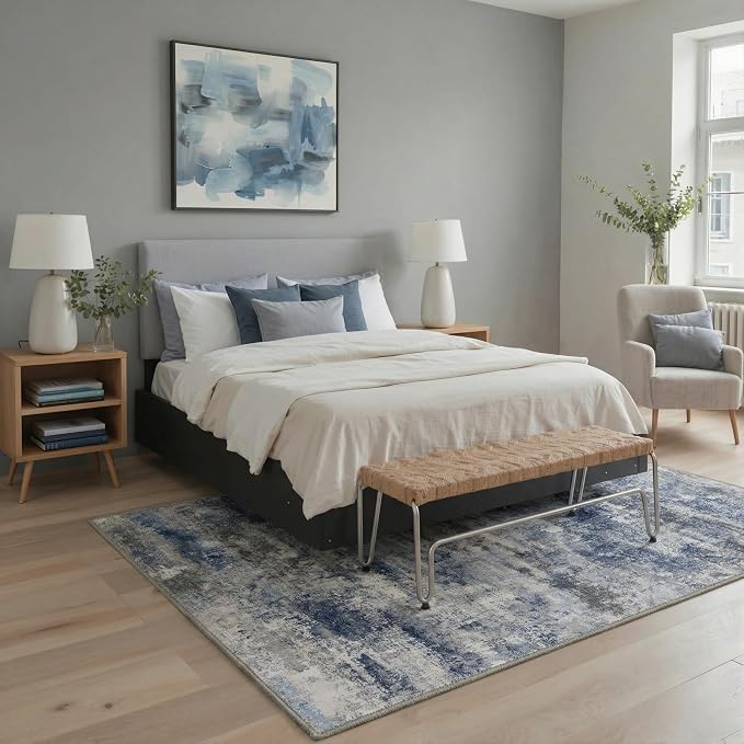 GENIMO Runner Rug Non Slip 2x7, Washable Rug Runner for Hallways Kitchen, Abstract Modern Kitchen Rugs, Low Pile Lightweight Carpet Runners for Entryway, Bedroom, Laundry, Haze Blue