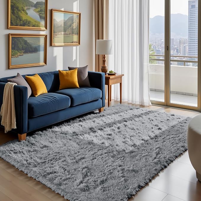 yongyangjuxin Fluffy Rug Shag Area Rug, Light Grey 6x9 Area Rugs for Living Room, Large Shag Area Rugs for Bedroom Room Home Decor, Upgrade Anti-Skid Rectangular Fuzzy Rugs