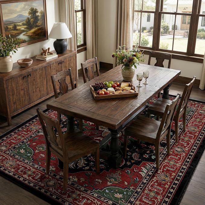 RELEANY Area Rugs Large 9'x12' Washable Non-Slip, Floral Vintage Distress Medallion Carpet for Living Room Bedroom Dining Room, Red Black