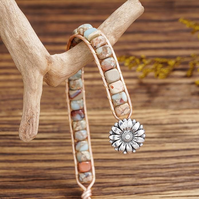 Plumiss Women Boho Handmade Natural Stone Crystal Leather Bead Wrap Bracelets Collection