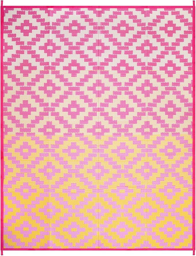 Anidaroel Ombre Outdoor Rugs 8x10 for Patios Clearance, Waterproof Camping Rugs for Outside RV, Reversible Plastic Straw Mat, Large Outdoor Area Rug for Deck, Backyard, Picnic(Orange&Pink,8‘x10')