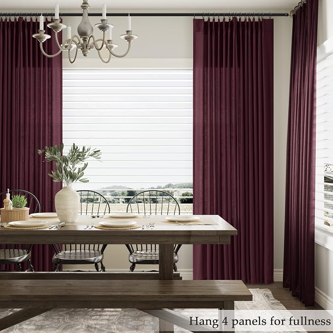 Aersas Burgundy Pinch Pleated Linen Curtains 84 Inch Length 2 Panels for Living Room Bedroom Semi Sheer Window Curtain Boho Neutral Back Tab Pinch Pleat Drape with Hooks 40x84