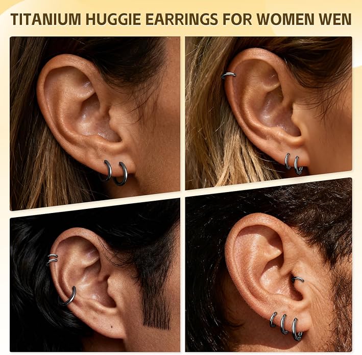 AOEDEJ G23 Titanium Black/Steel Gray/Gold Hoop Earrings 18G Small Huggie Hoop Earrings 8mm/10mm/12mm Cartilage for Sensitive Ears for Multiple Piercing Cartilage Hoop Earring Stack Jewelry