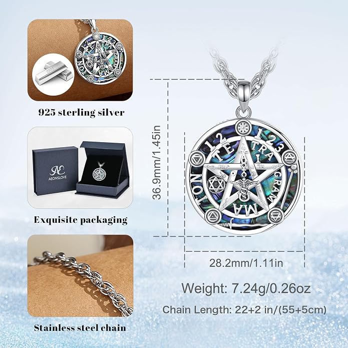 AEONSLOVE Tetragrammaton De Plata 925 Sterling Silver Tetragrammaton Necklace/Metatron Cube Pendant Amuleto De Proteccion Gifts for Women Men