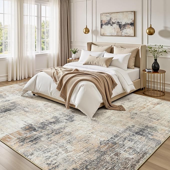 Lofus 5x8 Area Rug for Living Room,Gold Abstract Rugs with Non-Slip Backing, Neutral Modern Washable Carpet for Bedroom Dining Room Home Office Nursery Indoor