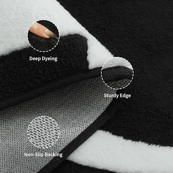 YIHOUSE Washable Black and White 8x10 Area Rugs for Living Room Non Slip | High and Low Pile Circle Pattern Rug for Bedroom, Soft Modern 3D Textured Carpet for Dining Room Playroom Home Office Decor