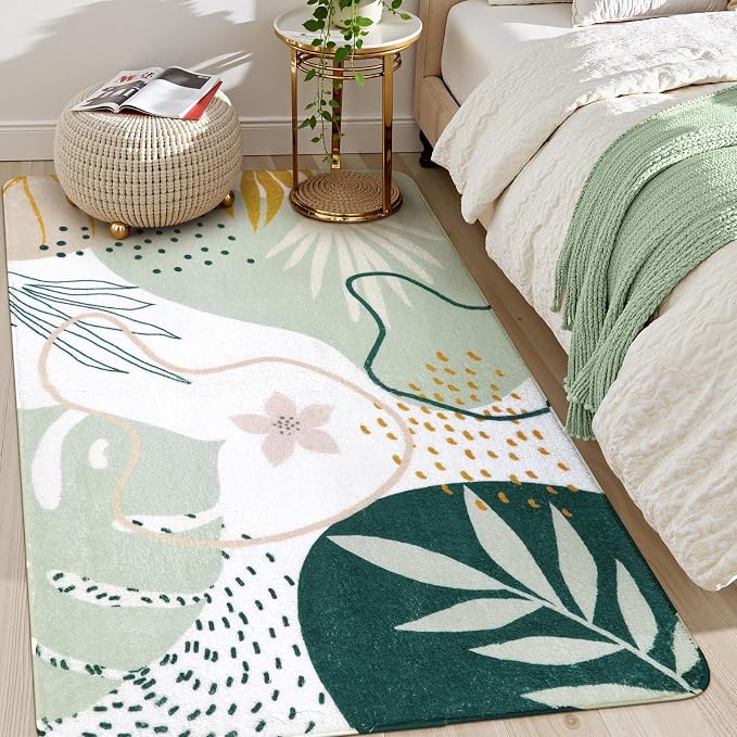 Lahome Sage Green Boho Bedroom Rug 4x6, Washable Non Slip Soft Botanical Area Rug for Cozy Aesthetic Apartment Nursery Dorm Decor