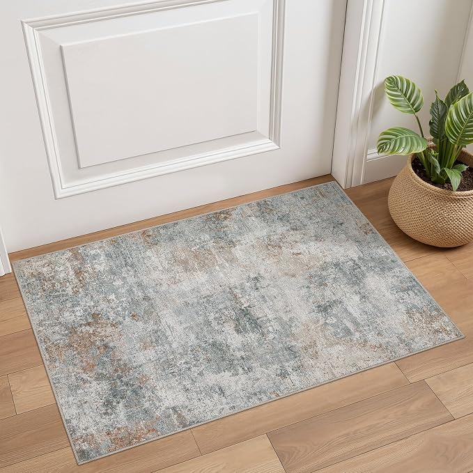 Tortania Area Rug Living Room Rugs - 2x3 Washable Soft Neutral Boho Moroccan Farmhouse Mat Indoor Floor Carpet for Bedroom Under Dining Table Home Office Decor - Grey Brown