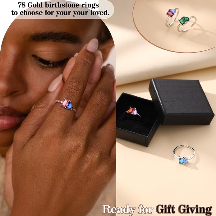 Birthstone Rings for Women, Non Tarnish Gold Rings 2026 Graduation Gifts Birthday Gift Trendy Teen Girl Stuff Dainty 14K Plated Adjustable CZ Stacking Promise Ring Anniversary Jewelry for Friend Sister Girlfriend Daughter