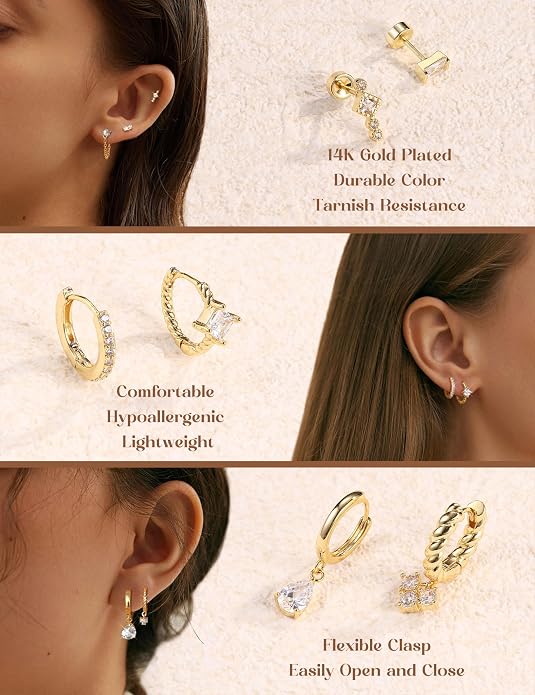 ORAZIO 20G Helix Piercing Jewelry Flat Back Cartilage Earrings for Women Surgical Stainless Steel Hypoallergenic Hoop Stud Earrings Set Tragus Helix Piercing Jewelry for Sensitive Ears Single Pc