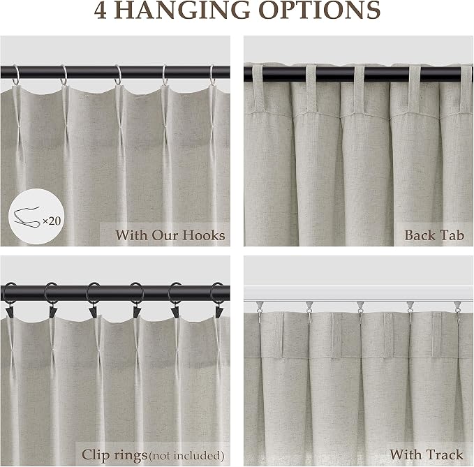 Aersas Silver Pinch Pleat Linen Curtains 84 Inch Length 2 Panels Set for Bedroom Dinging Room Semi Sheer Boho Farmhouse Neutral Window Curtains 84 Inches Long for Living Room Nursery 40x84