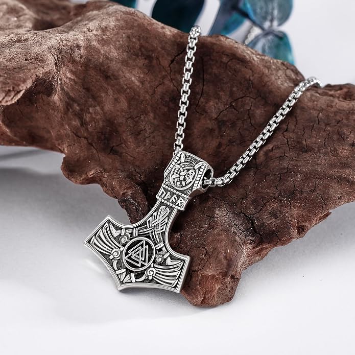 Thor Hammer Necklace 925 Sterling Silver Norse Viking Thor Hammer Pendant Mjolnir Necklace for Men Amulet Jewelry Gifts for Men