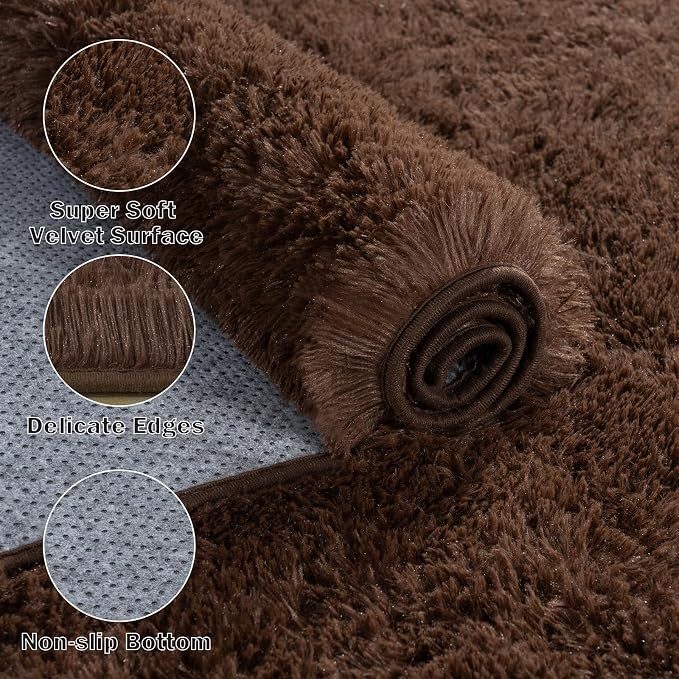 Large Area Rugs for Living Room Bedroom 6x9 Brown Fluffy Shag Rugs | Ultra Soft Shaggy Plush Fuzzy Modern Indoor Throw Floor Carpet for Kids Girls Boys Dorm Nursery Home Decor Aesthetic