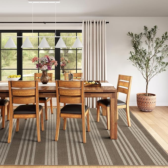 Lahome Striped Easy Jute Outdoor Rug 5x7, Living Room Area Rugs Washable | Patio Rug, Modern Farmhouse Neutral Mat, Non Slip Stain Resistance Indoor Carpet for Dining Room Sunroom Bedroom, Khaki Beige
