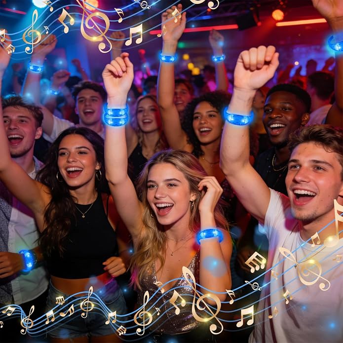 24 Pack Light UP Bracelets Sound Activated Flashing Wristbands Music Control Glow in the Dark Bracelets for Rave Game Prizes Carnival Concerts Night Events Mardi Gras Party Favors