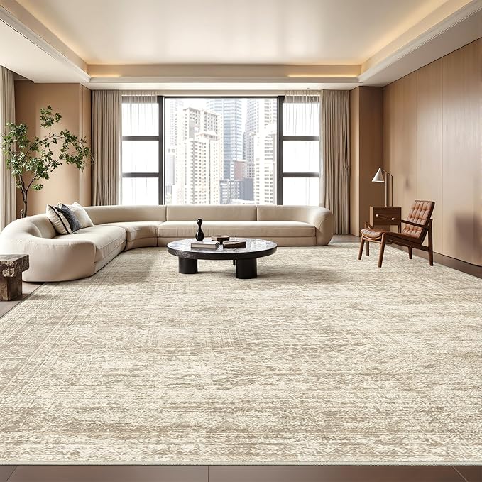 8x10 Area Rugs for Living Room,Large Washable Rug,Beige | Rugs for Bedroom,Dining Room,Office,Low Pile,Soft, Neutral Rug,Stain Resistant Indoor Carpet,Non Slip,Home Decor