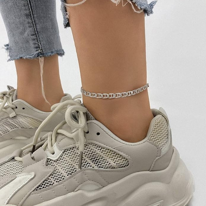 GoldChic Adjustbale Link Chain Anklet for Women Summer Jewelry, 316L Stainless Steel Figaro/Wheat/Twist Rope/Cuban Foot Bracelet-Waterproof, Resizable 9"-12" (Gift Box Included)