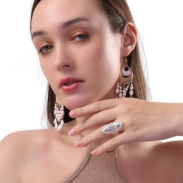 Rings for Women Summer Boho Rings Filigree Flower Ring Chunky Gold Ring Full Finger Rings Wide Band Womens Rings for Cocktail Party Birthday Gifts Statement Rings for Women