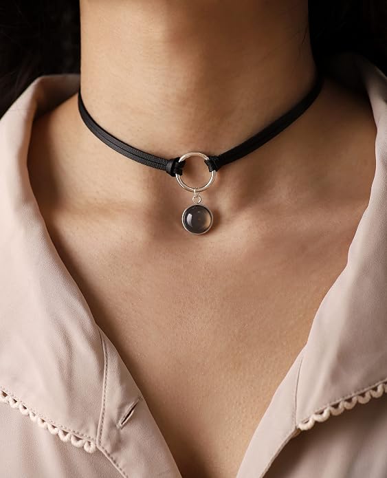 Sacina O Ring Crystal Choker, Black Choker, Boho Hippie Necklace, Gothic Necklace, Christmas Jewelry Gift for Women