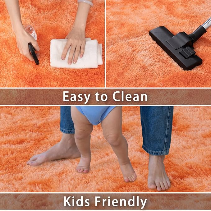 5x7 Area Rugs for Living Room, Orange Tie-Dyed Plush Fluffy Carpet | Upgrade Non-Slip Thick Large Orange Area Rug for Nursery Kids Room Dorm Room Home Decor, Indoor Plush Floor Carpet