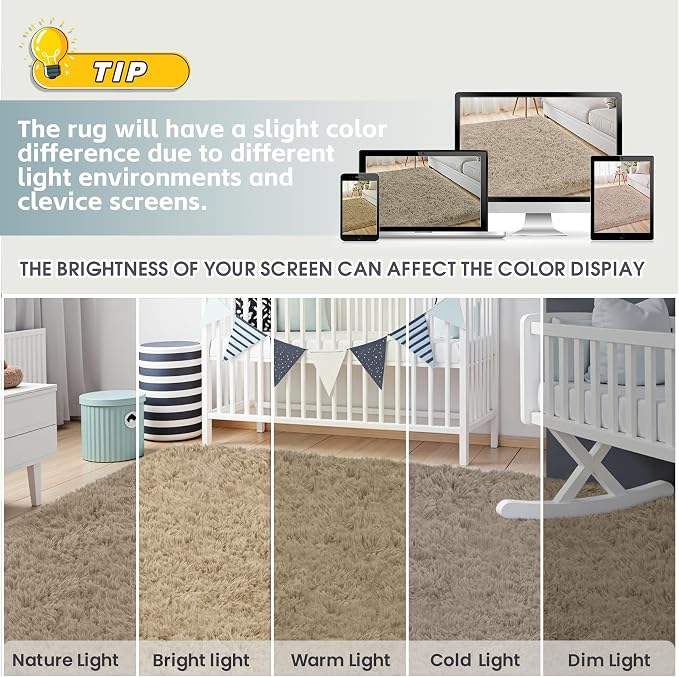 6x9 Area Rug for Living Room, Ultra Soft Fluffy Shag Rugs for Bedroom, Non-Slip Large Fuzzy Plush Rug Indoor Floor Carpet for Nursery Kids Office Dorm Modern Decor, Gray Camel