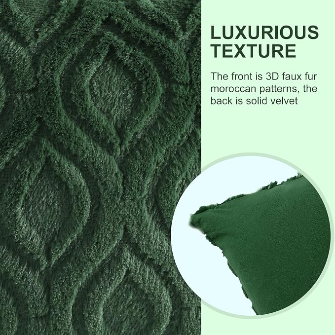 decorUhome Cream White Green Faux Fur Throw Pillow Covers 18x18 Set of 4 | Fall Soft Neutral Decorative Plush Couch Pillow Covers, Accent Modern Farmhouse Neutral Pillow Cases for Sofa Bed Living Room