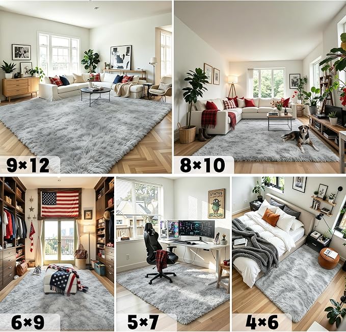 Rugs for Living Room 5x8, Alfombras para Salas Shag Large Plush Soft Area Rug, Shaggy Carpets for Bedroom,Boys Girls Home Decor Aesthetic(Light Grey Tie-Dyed, 5x8 Feet)
