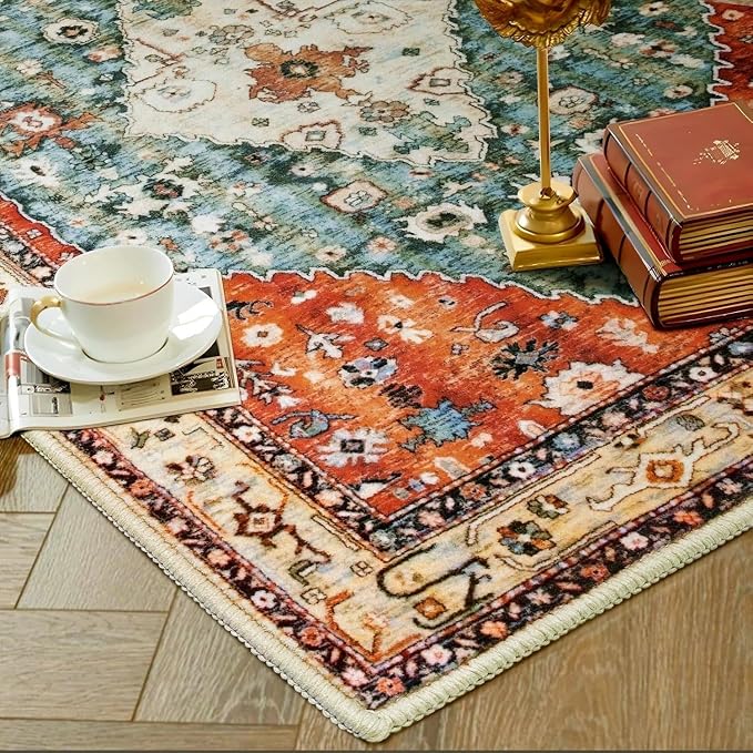 SERISSA Boho Rugs for Entryway, 2x3 Tribal Entryway Rug Non-Slip Washable Small Area Rug, Ultra Soft Oriental Vintage Low-Pile Indoor Door Mat Floor Carpet for Entrance Bedroom Kitchen Bathroom