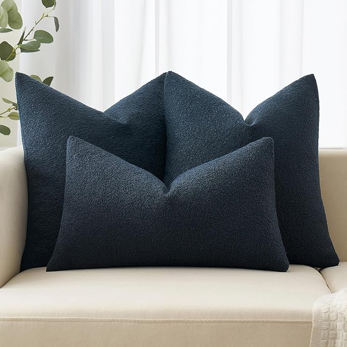 MIULEE 22x22 Decorative Euro Sham Boucle Couch Pillow Covers Navy Blue | Set of 2 Textured Neutral Throw Pillow Covers, Accent Solid Pillowcases, Sofa Living Room Home Decor