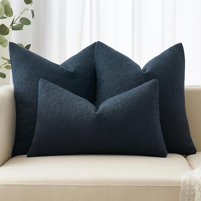 MIULEE 18x18 Decorative Lumbar Boucle Couch Pillow Covers Navy Blue | Set of 2 Textured Neutral Throw Pillow Covers, Accent Solid Pillowcases, Sofa Living Room Home Decor