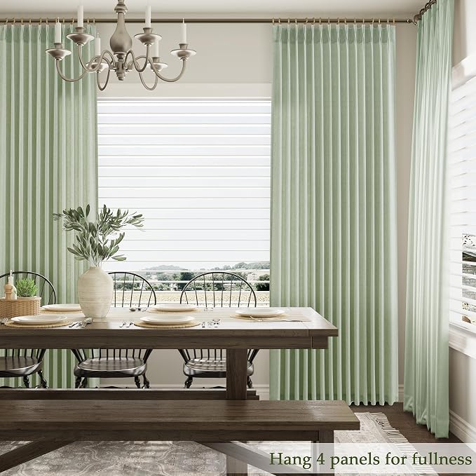 Aersas Mist Sage Pinch Pleated Linen Curtains 84 Inch Length 2 Panels for Living Room Bedroom Semi Sheer Window Curtain Boho Neutral Back Tab Pinch Pleat Drape with Hooks 40x84