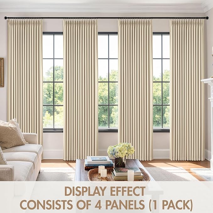 MIULEE Pinch Pleated 100% Blackout Curtains 40"x84" Long Cream 4 Panels Set | Thick Linen, Memory Trained Pleat, Back Tab Double Layer Drapes, Thermal Insulated, Curtain for Bedroom Living Room Darkening