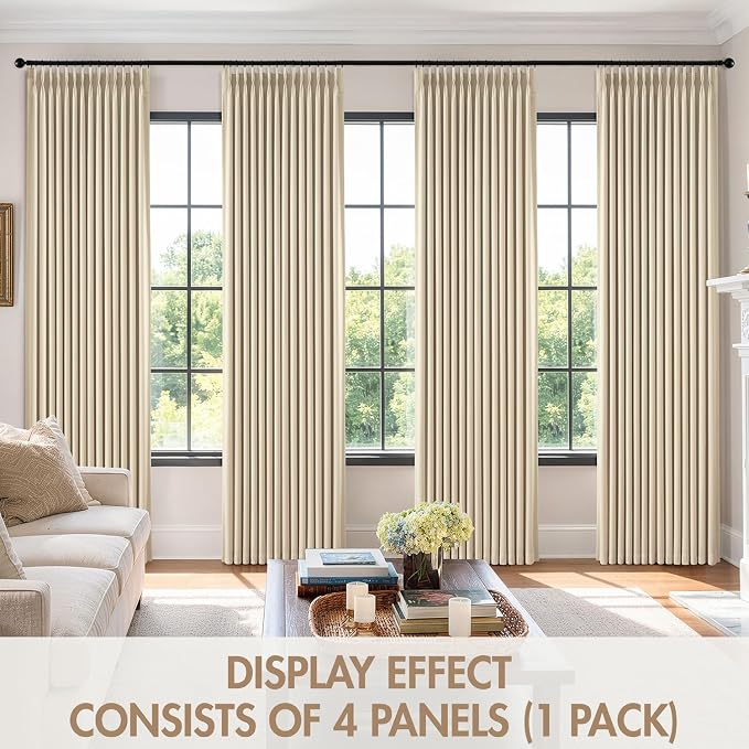 MIULEE Pinch Pleated 100% Blackout Curtains 40"x96" Long Cream 4 Panels Set | Thick Linen, Memory Trained Pleat, Back Tab Double Layer Drapes, Thermal Insulated, Curtain for Bedroom Living Room Darkening