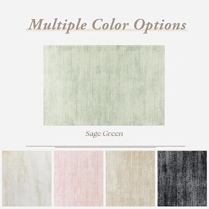 Sage Green Rug for Bedroom Abstract Washable 8x10 Area Rugs with Low Pile | Light Green and Cream, with Non Slip Foldable, Boho Cottage Core Modern, Carpet for Living Room Playroom, Rubber Backing