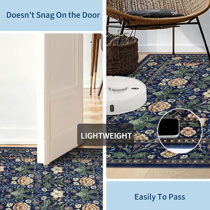 GarveeHome Large Area Rugs 9x12 for Living Room, Forest Green Floral Washable Rug Soft Non Slip Floor Mat Carpet Indoor Thin Accent Rug for Bedroom Dining Room Playroom Nursery Home Decor