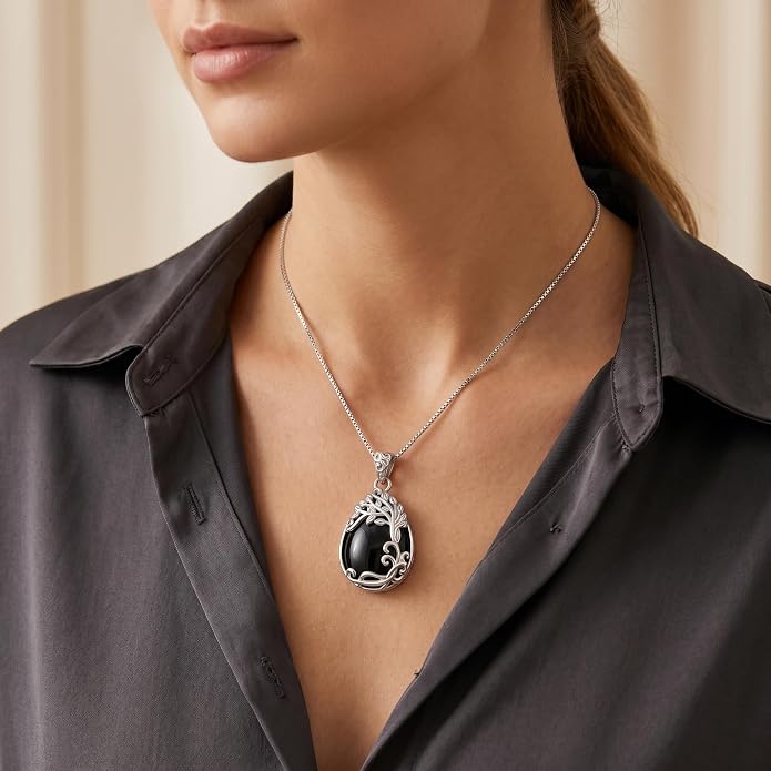 Teardrop Moonstone Necklace for Women Tree of Life/Filigree Birthstone Pendant Necklace Jewelry