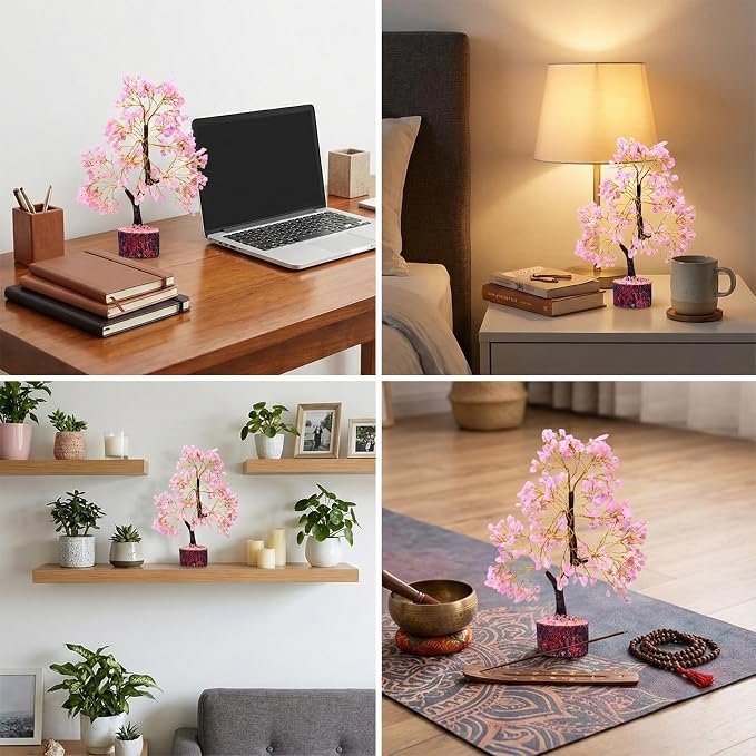 Rose Quartz Crystal Tree of Life - Chakra Feng Shui Tree with Positive Energy - Meditation Gift - 300 Beads